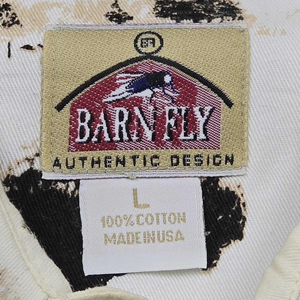 Barn Fly Shirt Mens Large White Bison Print Long Sleeve Button Up Western USA - Picture 3 of 10
